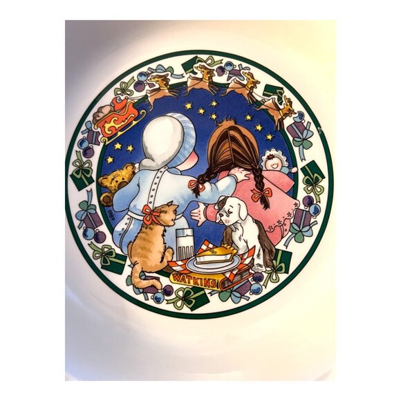 Vtg 1989 WATKINS Country Kids "Christmas Wish" Ceramic Recipe Pie Plate 10.75" D - Picture 3 of 14